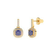 Boucles d'oreilles rubis coussins et diamants naturels ronds 1.35 carat or jaune 14 carats Mirabella